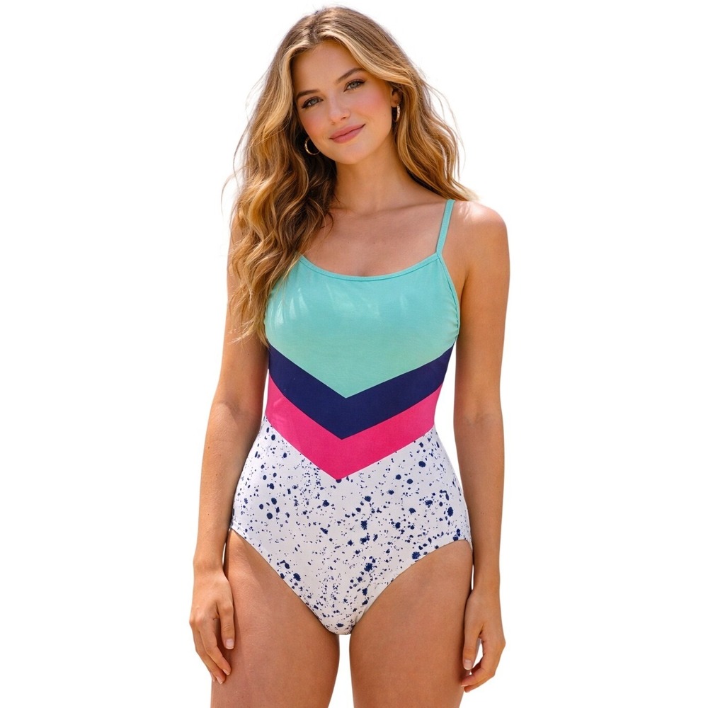 Chubbies One Piece‎ Swimsuit Women XL Multicolor Excellent Colorblock Chevron